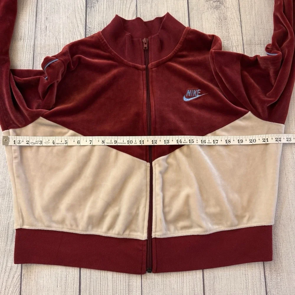 NIKE Women's Sportswear Velour Color Block Zip Active Jacket Red Size Large